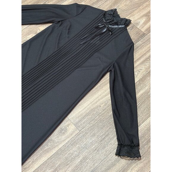 VINTAGE JCPENNEY LACE LONG SLEEVE NIGHTGOWN ROBE SHEER SIZE 10 BLACK ZIPPER - Picture 2 of 10